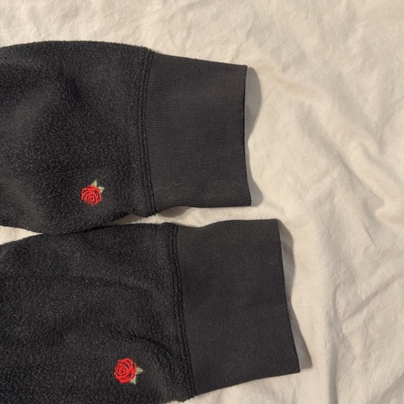 Victoria Secret pink embroidered red roses black fleece sweatshirt - Picture 7 of 8